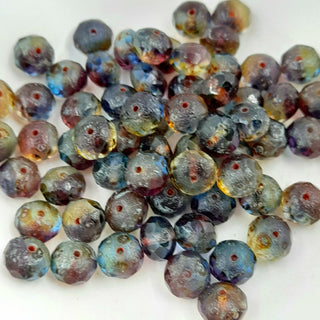 Czech Glass 6x8mm Rondelle Transparent Blue & Purple Multicolour Blend