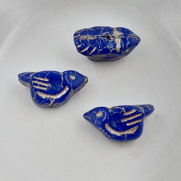 Czech Glass 11x22mm Bird Indigo With Gold Wash