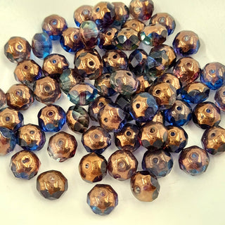 Czech Glass 6x8mm Rondelle Transparent Sapphire & Grape With Bronze Finish