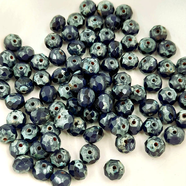 Czech Glass 5x7mm Rondelle Blue Violet With Picasso Finish