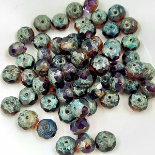 Czech Glass 6x8mm Rondelle Purple Pansy & Grape With Picasso Finish