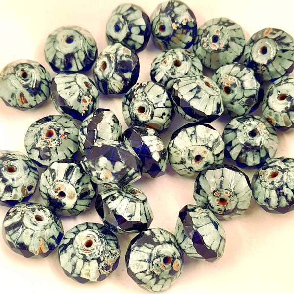 Czech Glass 9x14mm Saucer Sapphire With Picasso Finish