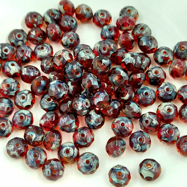 Czech Glass 5x7mm Rondelle Rosewood With Picasso Finish