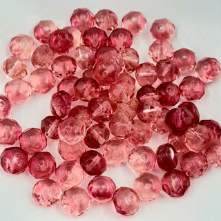 Czech Glass 6x8mm Rondelle Transparent Pink & Fuchsia