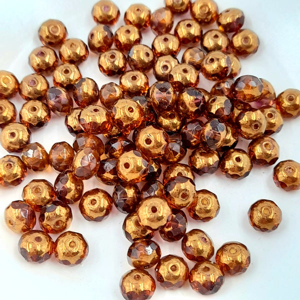 Czech Glass 5x7mm Rondelle Pumpkin & Purple With Golden Finish