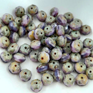 Czech Glass 6x8mm Rondelle Purple Thistle With Picasso Finish