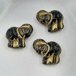 Czech Glass 20x23mm Elephant Black With Gold Wash