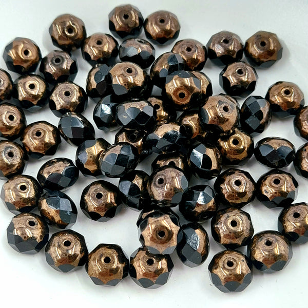 Czech Glass 6x8mm Rondelle Black With Bronze Finish