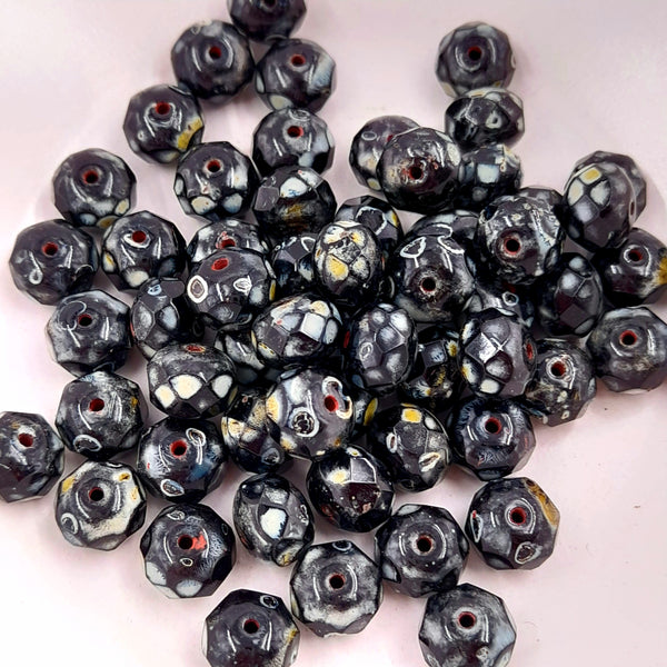 Czech Glass 6x8mm Rondelle Black With Picasso Finish