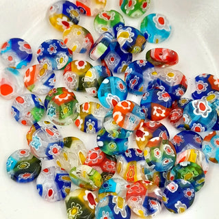 Glass Flat Round Millefiore 10x3mm Mixed Colours