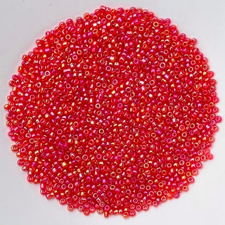 Chinese Seed Beads Size 11 Transparent Red AB 25gm Bag