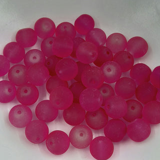 10mm Frosted Glass Round Bead Magenta Pink