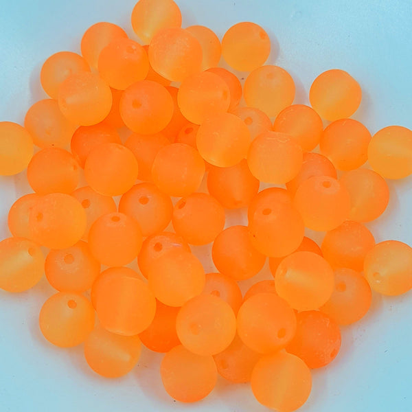 10mm Frosted Glass Round Bead Orange