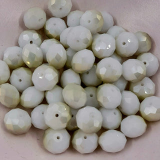 12x10mm Glass Faceted Rondelle Bead White With Green Haze