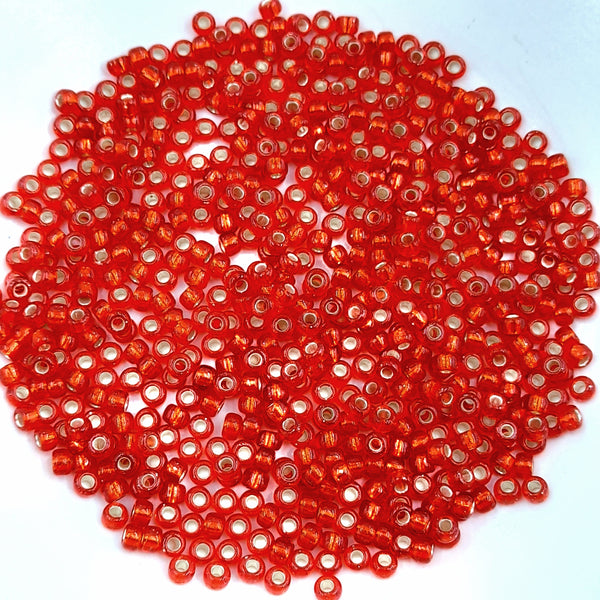 Miyuki Seed Beads Size 8 Silver Lined Flame Red 7.5gm Bag