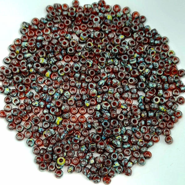 Miyuki Seed Beads Size 8 Transparent Picasso Red Brown 7.5gm Bag