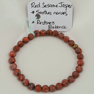 Gemstone Bracelet - Matte Red Sesame Jasper 6mm Beads