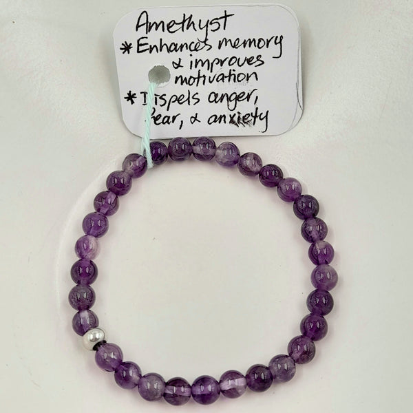 Gemstone Bracelet - Amethyst 6mm Beads