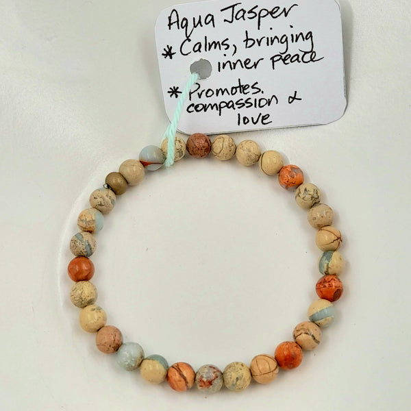 Gemstone Bracelet - Aqua Jasper 6mm Beads