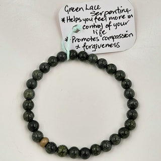 Gemstone Bracelet - Green Lace Serpentine 6mm Beads