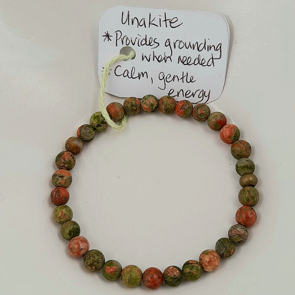 Gemstone Bracelet - Matte Unakite 6mm Beads