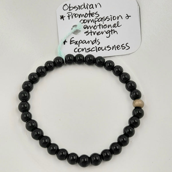 Gemstone Bracelet - Obsidian 6mm Beads