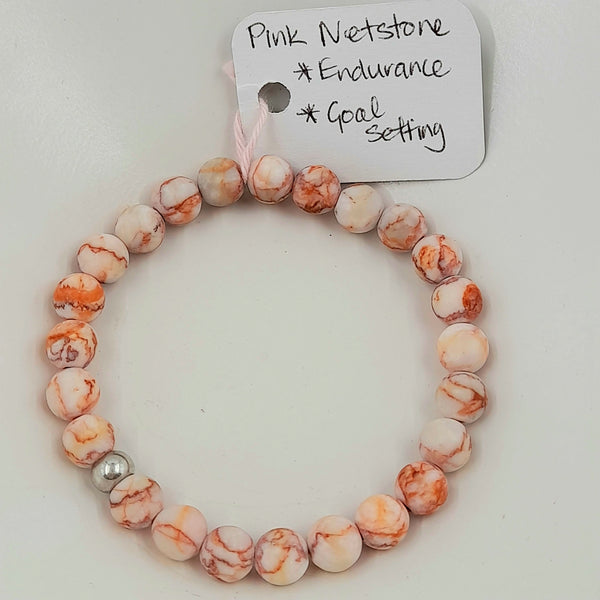 Gemstone Bracelet - Matte Pink Netstone 8mm Beads