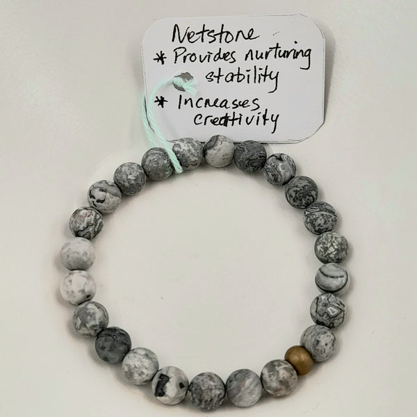 Gemstone Bracelet - Matte Netstone 8mm Beads