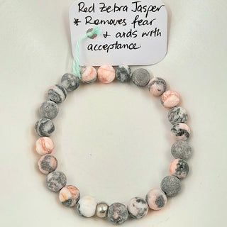 Gemstone Bracelet - Matte Red Zebra Jasper 8mm Beads