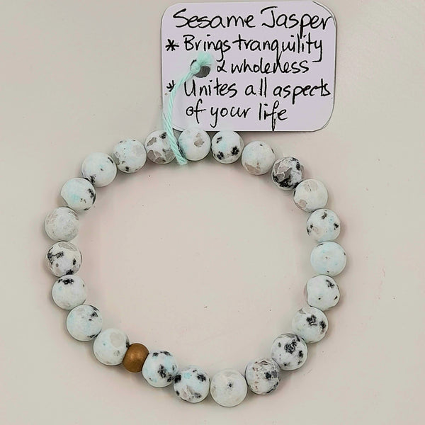 Gemstone Bracelet - Matte Sesame Jasper 8mm Beads