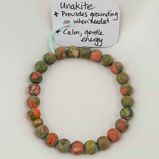 Gemstone Bracelet - Matte Unakite 8mm Beads