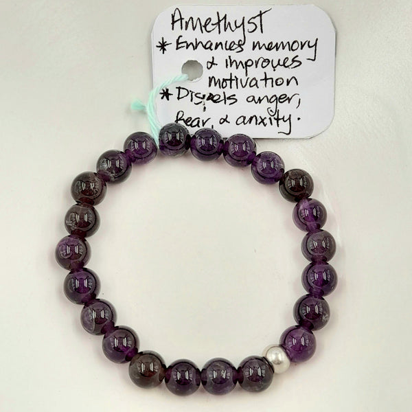 Gemstone Bracelet - Amethyst 8mm Beads