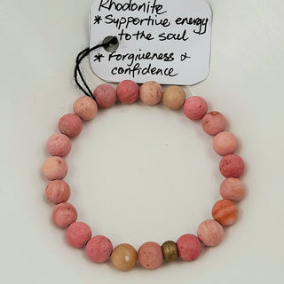 Gemstone Bracelet - Matte Rhodonite 8mm Beads