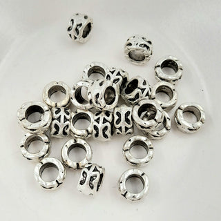 Large hole Metal Bead With Abstract Flower Design - Silver