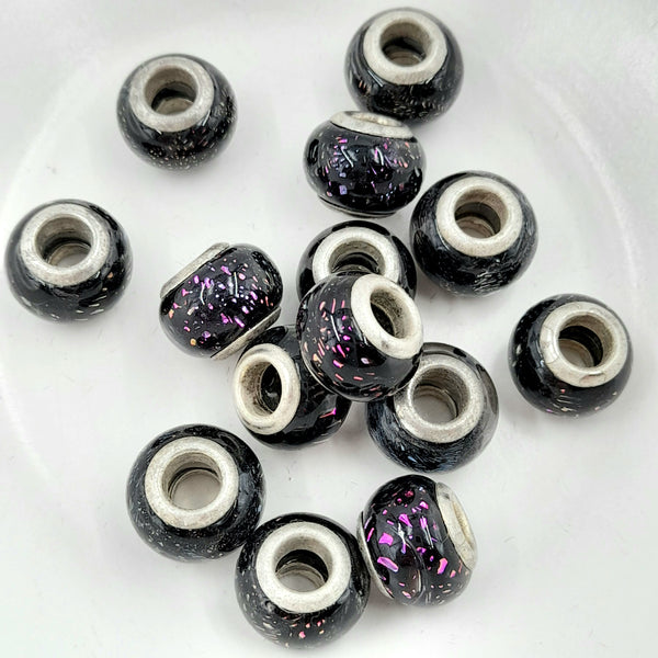 Large hole Dichroic Glass Bead With Metal Core - Purple Tones