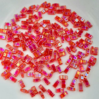 Miyuki Half Tila Beads Transparent Red AB 7.5gm Bag
