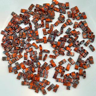 Miyuki Half Tila Beads Opaque Orange With Picasso Finish 7.5gm Bag