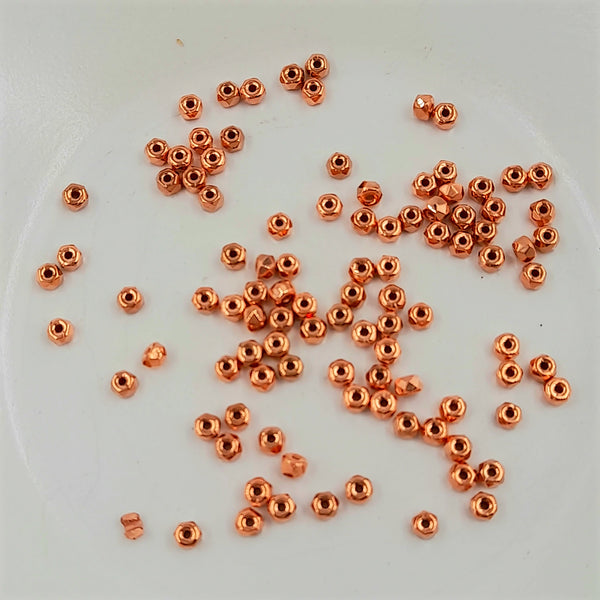 2x3mm Czech Faceted Glass Micro Spacer Beads Copper Plated 50 Pack