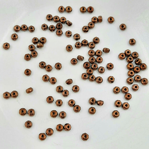 2x3mm Czech Faceted Glass Micro Spacer Beads Dark Bronze 50 Pack