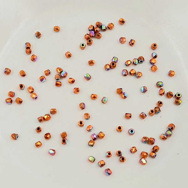 2mm Czech Fire Polished Faceted Round Glass Beads Crystal Copper AB 50 Pack