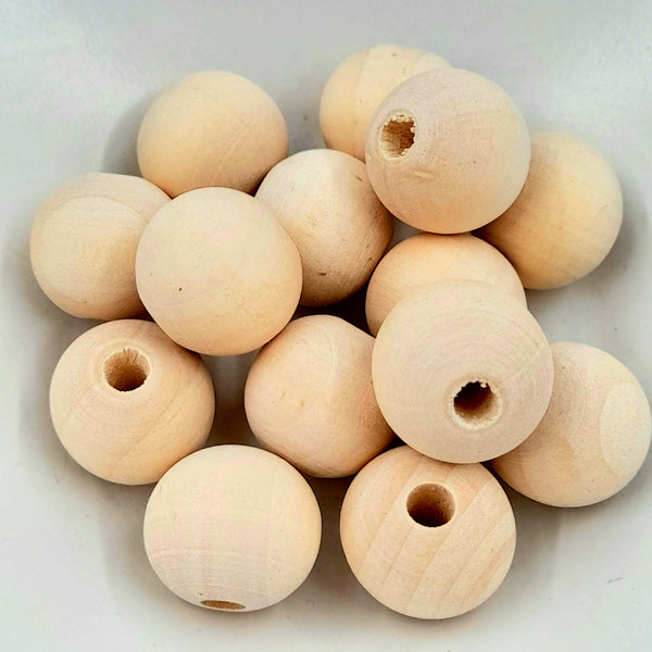 Natural Wooden Large Hole Round Bead 20mn