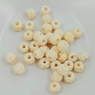 8mm Carved Round Resin Bead Cream