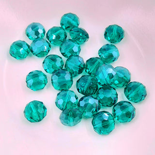 Glass Transparent Faceted Cushion Bead 10x7mm Teal Green