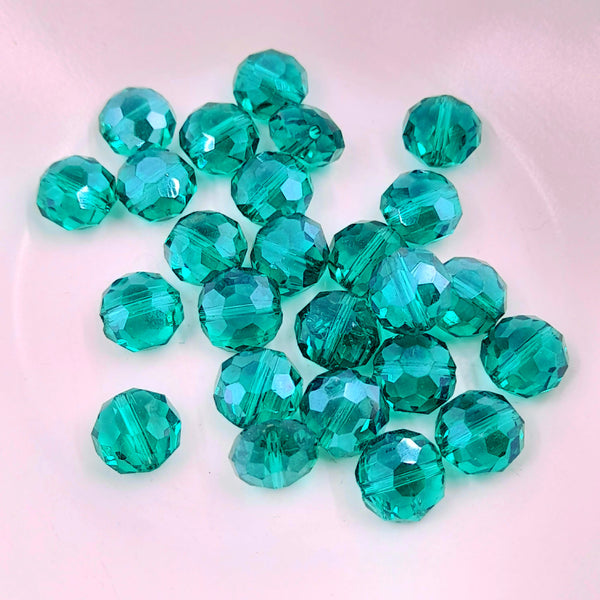 Glass Transparent Faceted Cushion Bead 10x7mm Teal Green