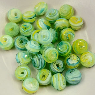 Lampwork Glass Faceted Rondelle 11x8mm Green & Yellow