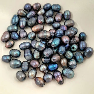 Freshwater Pearl Oval Bead With Large Hole Blue Tones