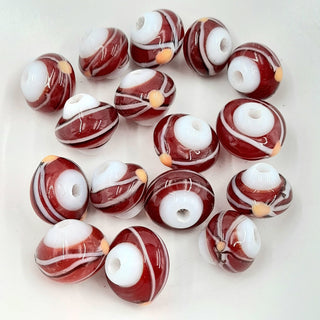 Handmade Glass Saturn Shaped Bead Dark Red & White