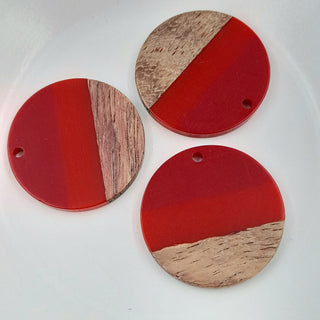 Wood & Resin Flat Round Disc 2-Tone Red