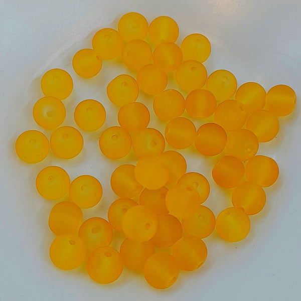 Glass Round Bead Frosted Matte 8mm Yellow/Orange