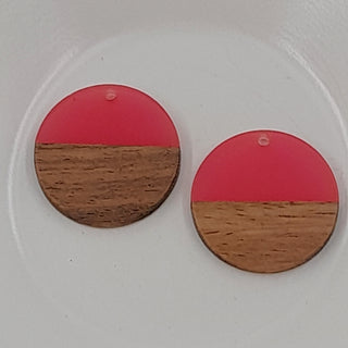 Wood & Resin Flat Round Disc Hot Pink